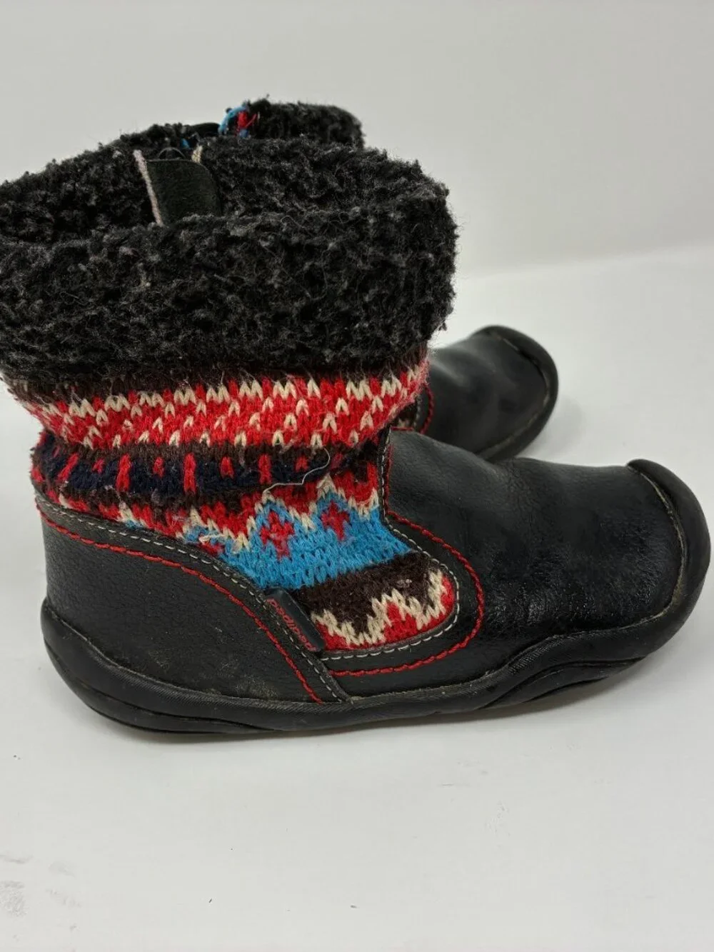 Pediped Flex Kids Boots Size 23 Black Fair Isle Knit Fleece Lined Grip N Go